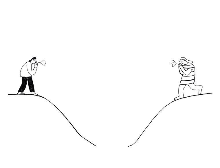 Illustration of two people sharing a conversation with faces 