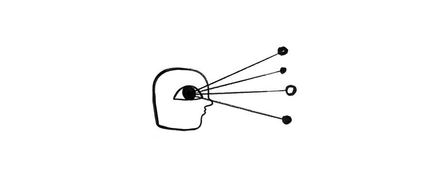 A drawing of a floating head visualizing some data points.