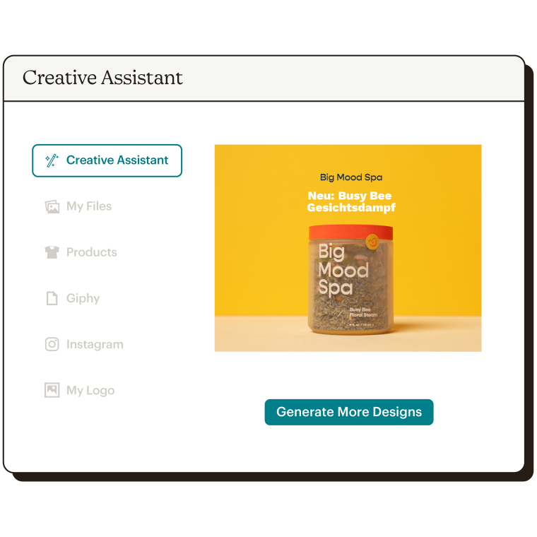 Ein Beispiel, in dem das Creative-Assistant-Tool eine Werbeanzeige für Big Mood Spa generiert.