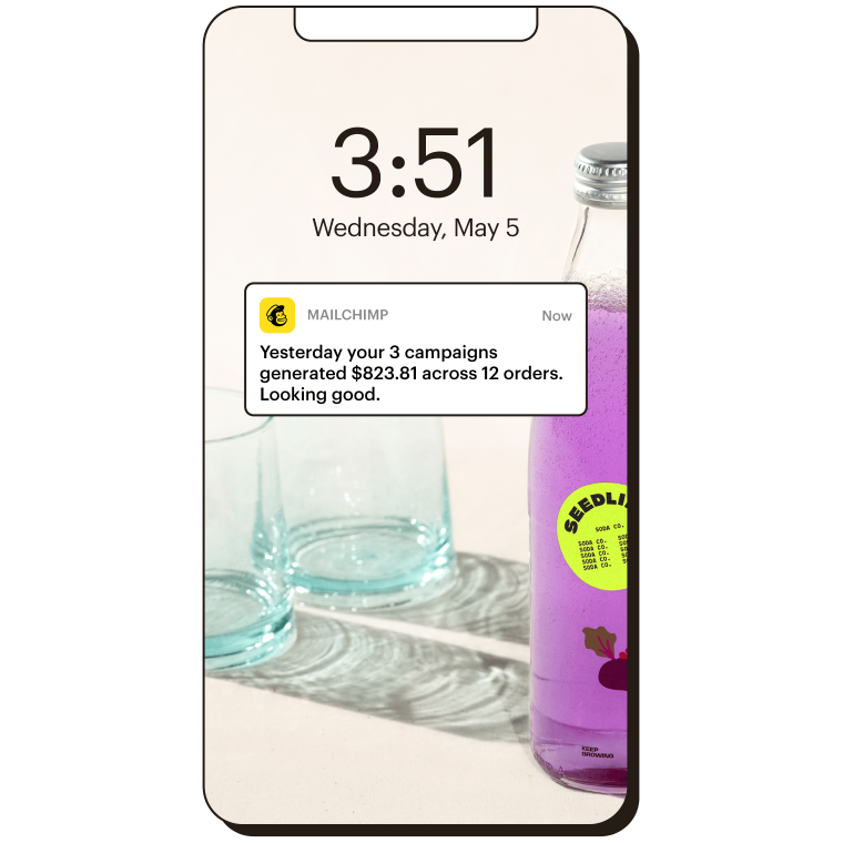 Mobile notification from Mailchimp informing you that your 3 campaigns generated $823.81.