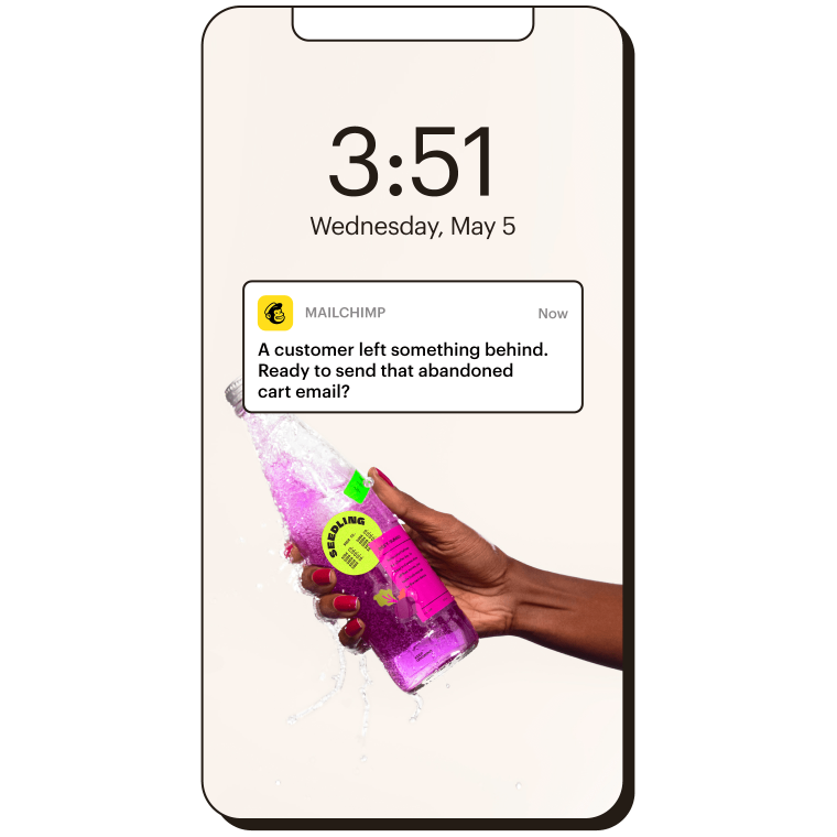 Mobile notification from Mailchimp asking if you're ready to send an abandoned cart email.