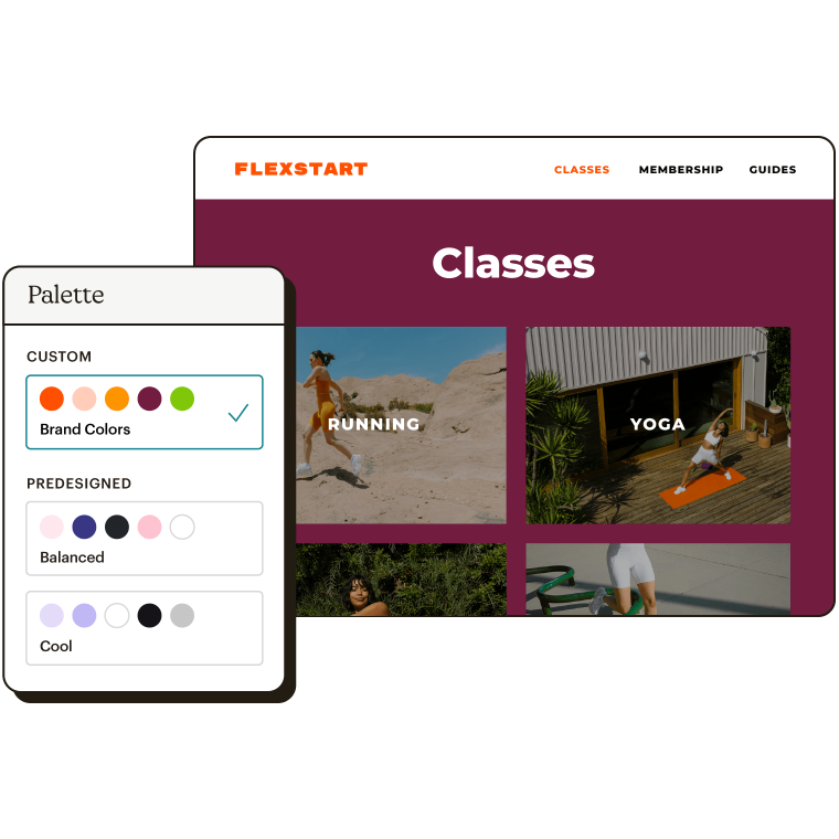 Abstract UI of choosing a custom or predesigned palette for a website called Flexstart