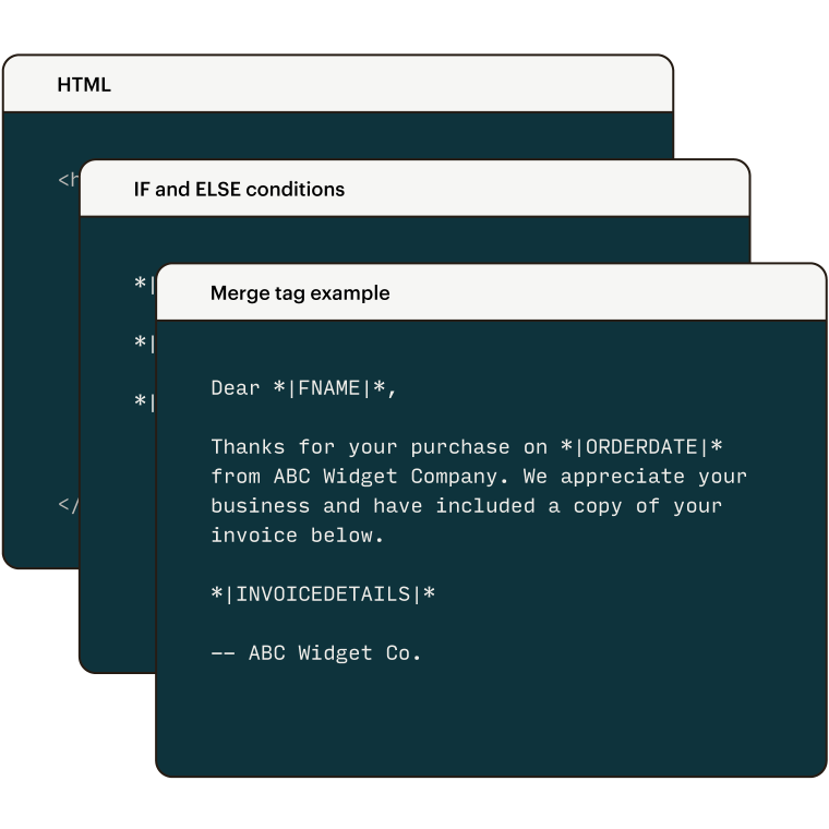 Transactional Email Abstract UI HTML If Else Merge Tag Code Examples Static