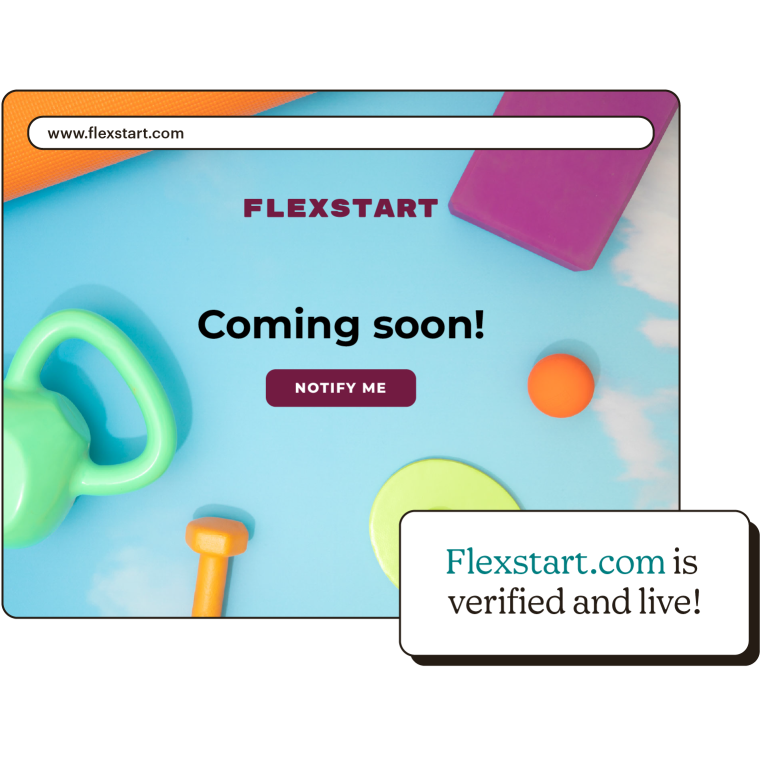A coming soon page that says that flexstart.com is verified and live.