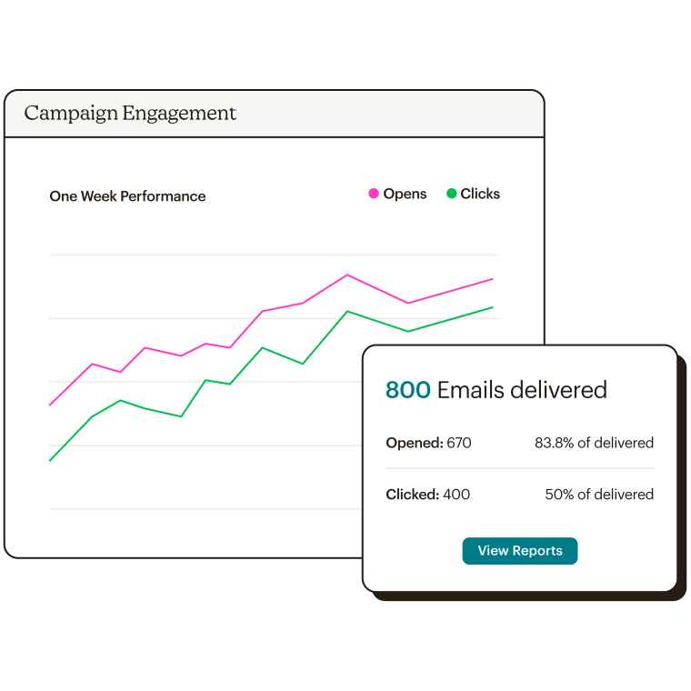Campaign engagement chart with email report stats.