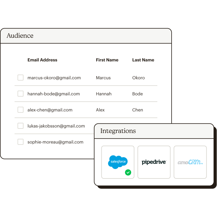 Audience list with audience integration options. 