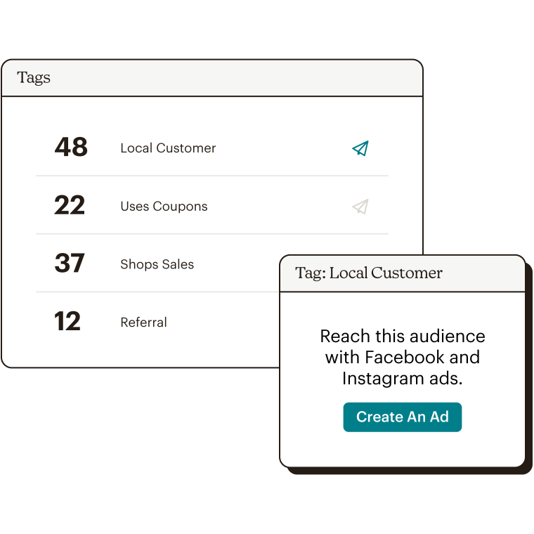 List showing audience members per tag and the ability to send an ad to a certain audience.