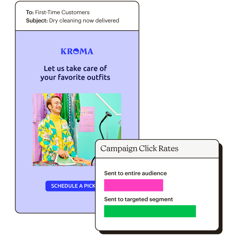 Email with campaign click rates showing targeted segment has a higher open rate.