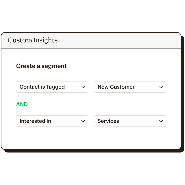 Using custom insights to create a segment. For example, if contact is tagged New Customer or if they are interested in Services.