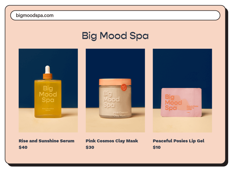 Example of Big Mood Spa’s homepage, featuring 3 items.