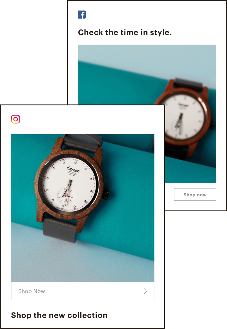 Illustration of an instagram ad and a facebook ad.